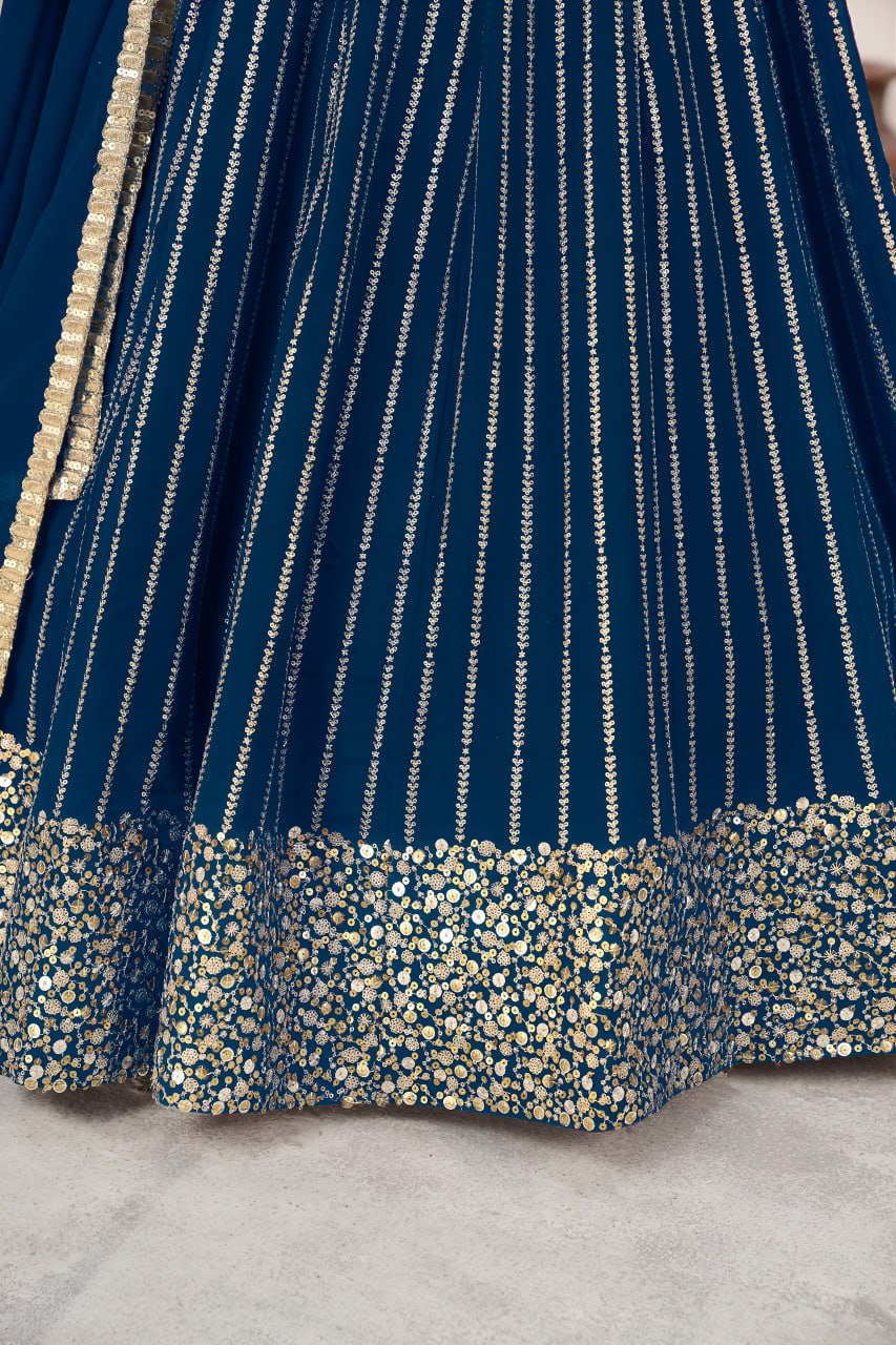 Stunning Blue Embroidered Georgette Lehenga Choli