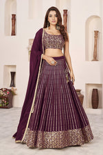 Gorgeous Wine Embroidered Georgette Lehenga Choli