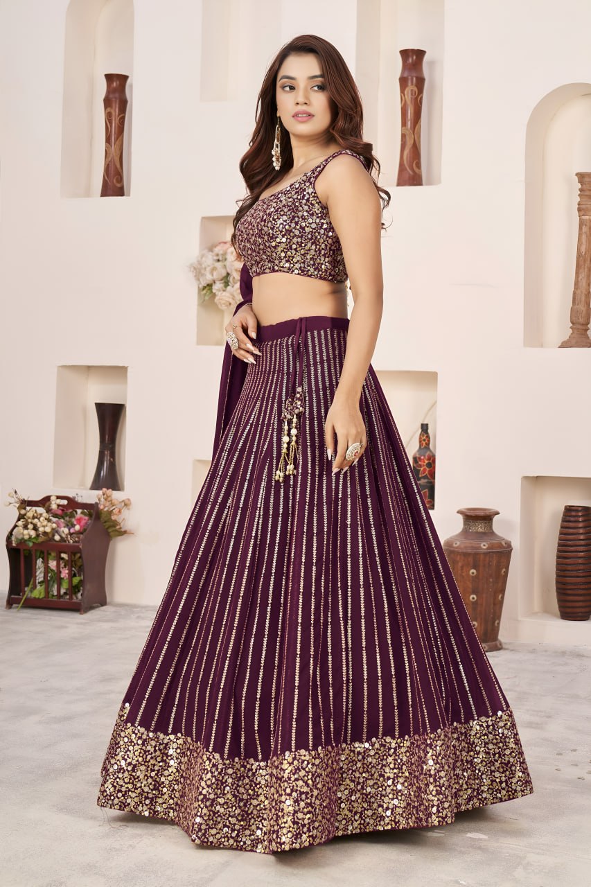 Gorgeous Wine Embroidered Georgette Lehenga Choli