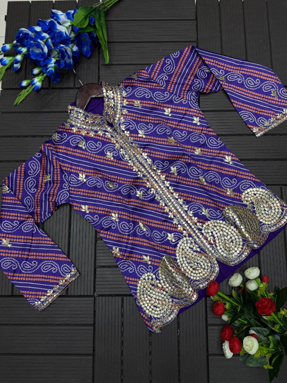 Royal Blue & White Embroidered Lehenga with Designer Jacket
