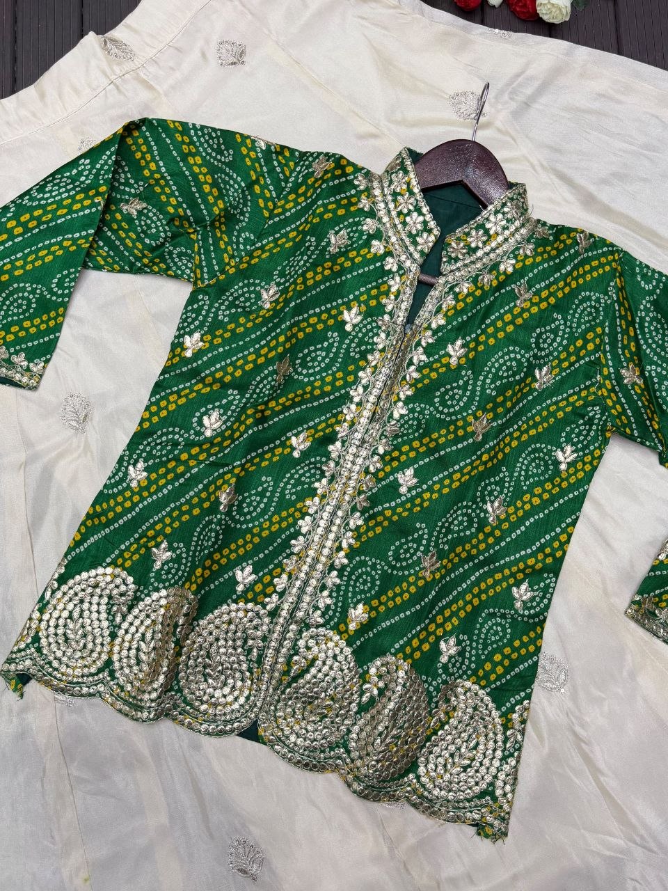 Stunning Green & White Embroidered Lehenga with Designer Jacket