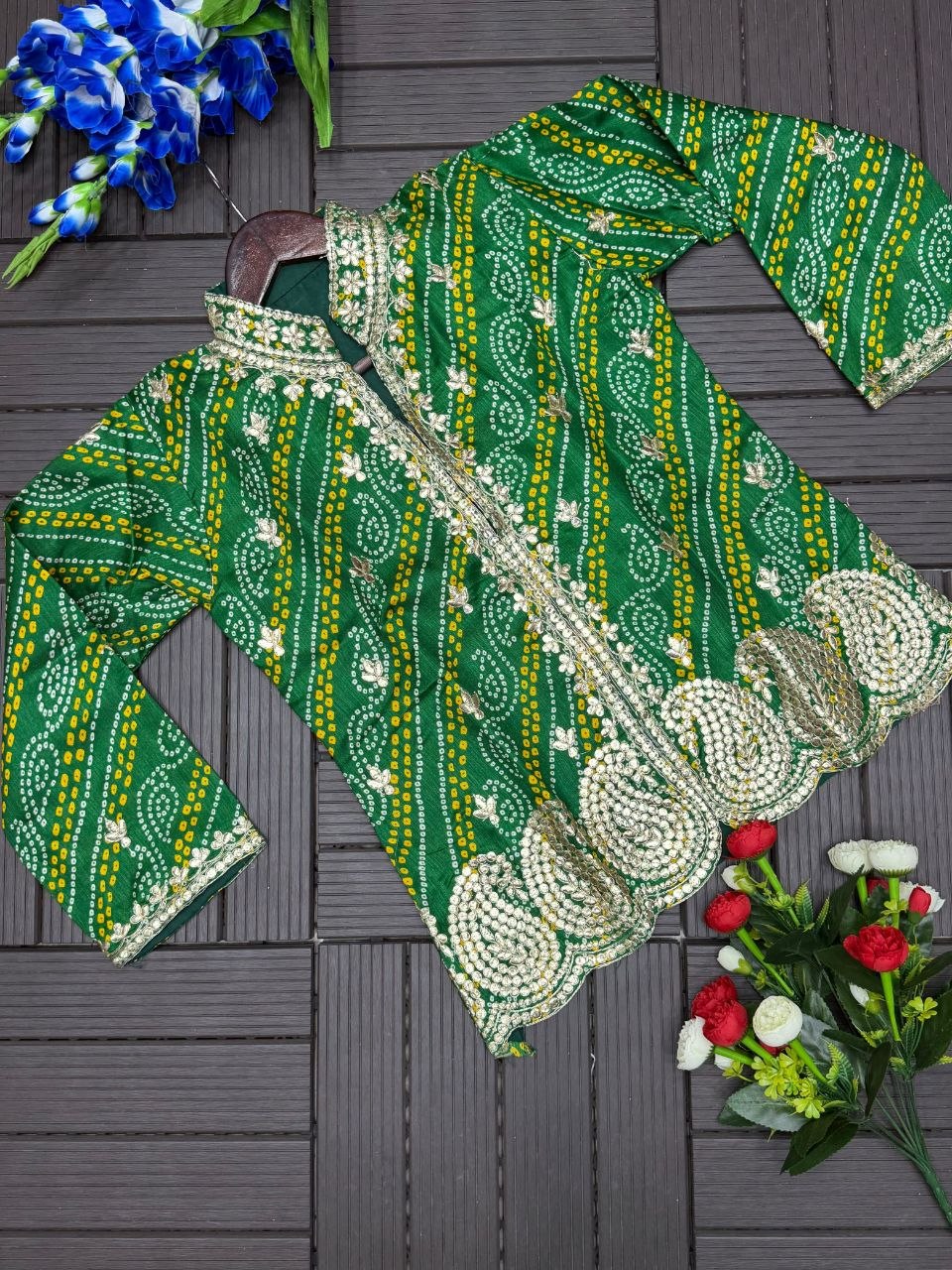 Stunning Green & White Embroidered Lehenga with Designer Jacket