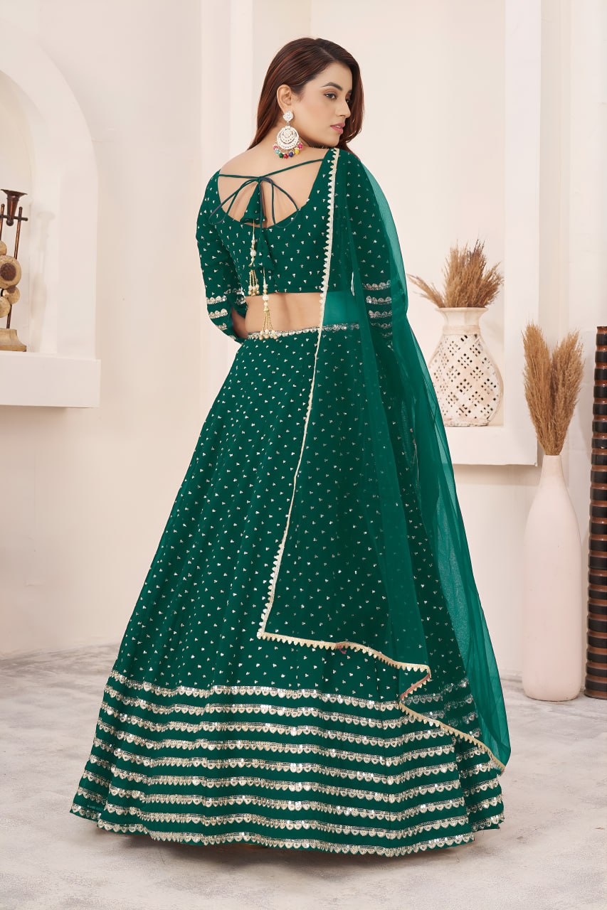 Elegant Teal Green Sequins Georgette Lehenga Choli