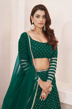 Elegant Teal Green Sequins Georgette Lehenga Choli