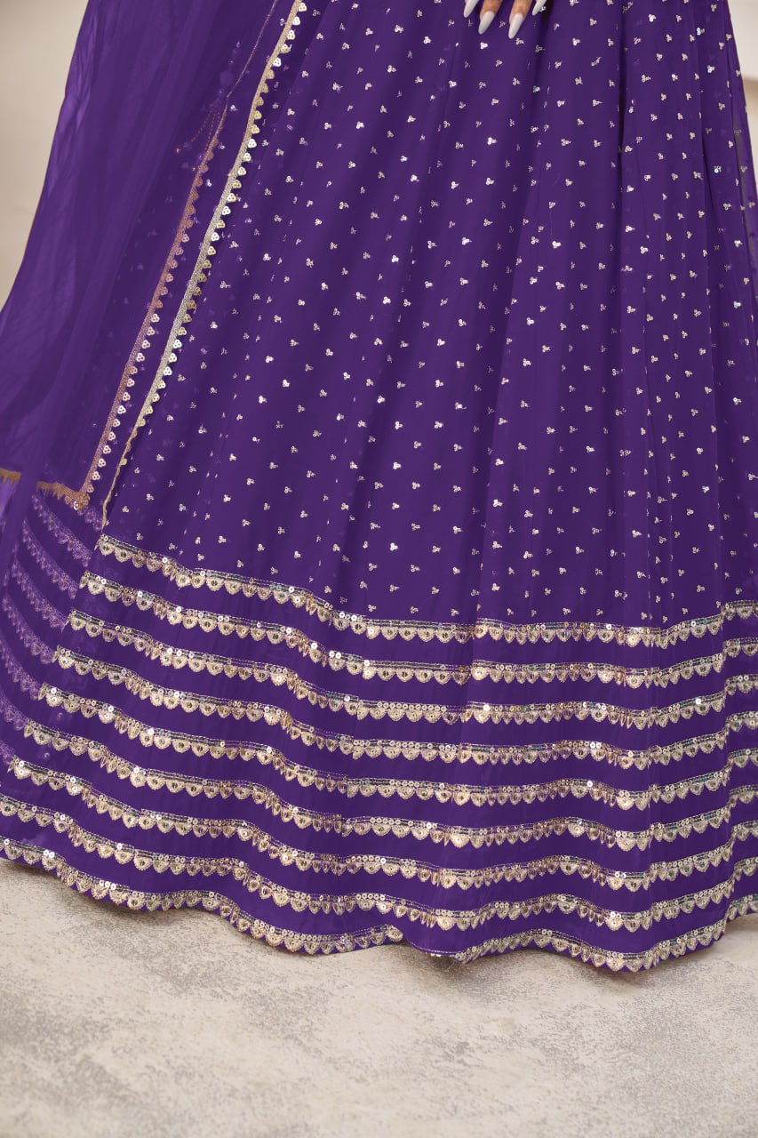 Elegant Violet Sequins Georgette Lehenga Choli
