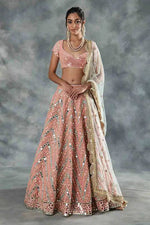 Peach Sequins Embroidered Soft Net Lehenga Choli