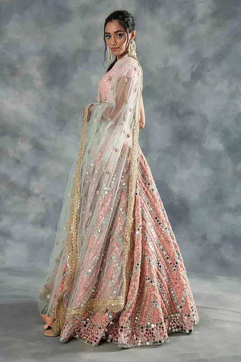 Peach Sequins Embroidered Soft Net Lehenga Choli