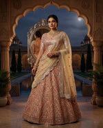 Peach Sequins Embroidered Soft Net Lehenga Choli
