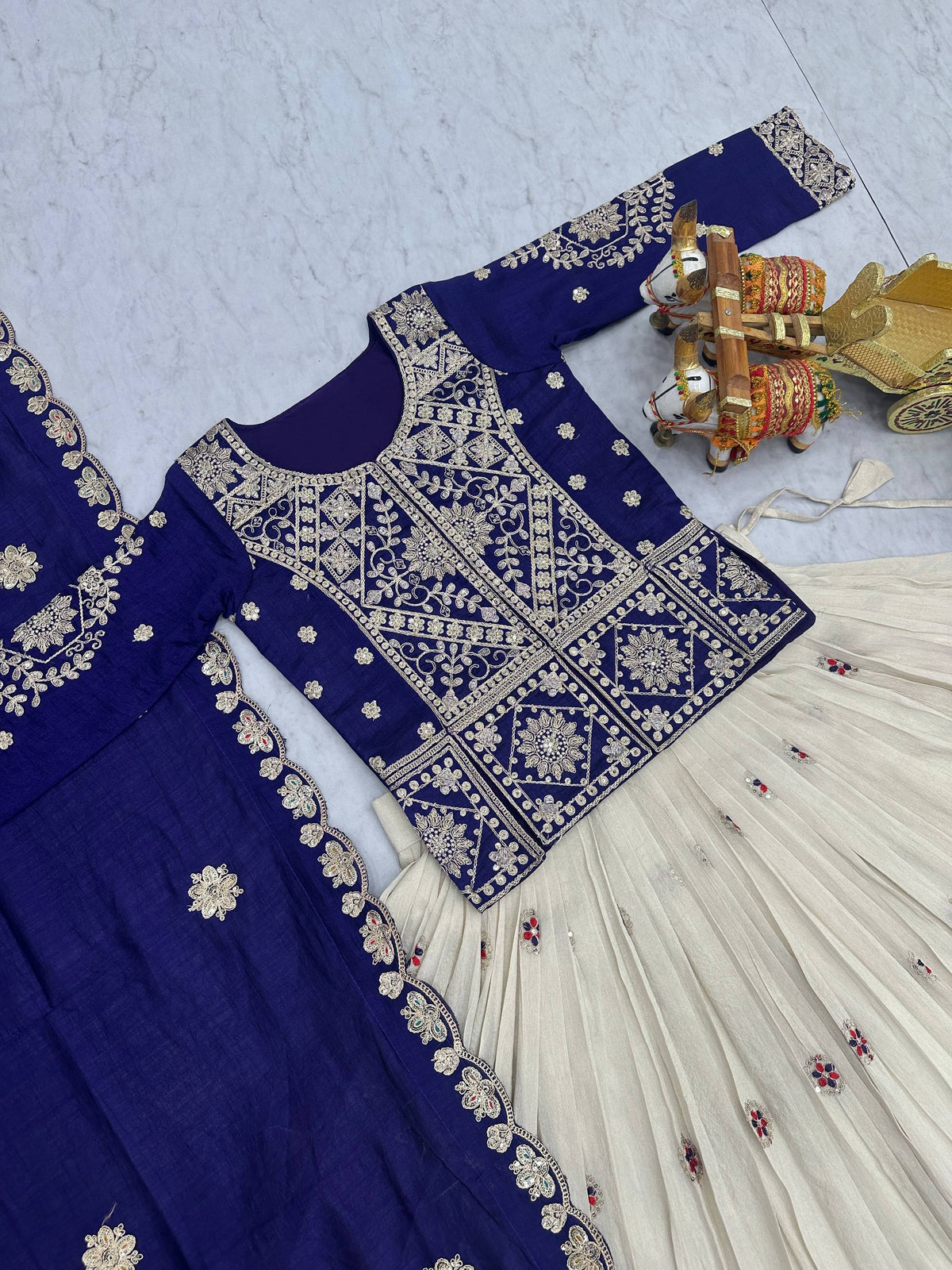 Blue Designer Embroidered Silk Lehenga Set