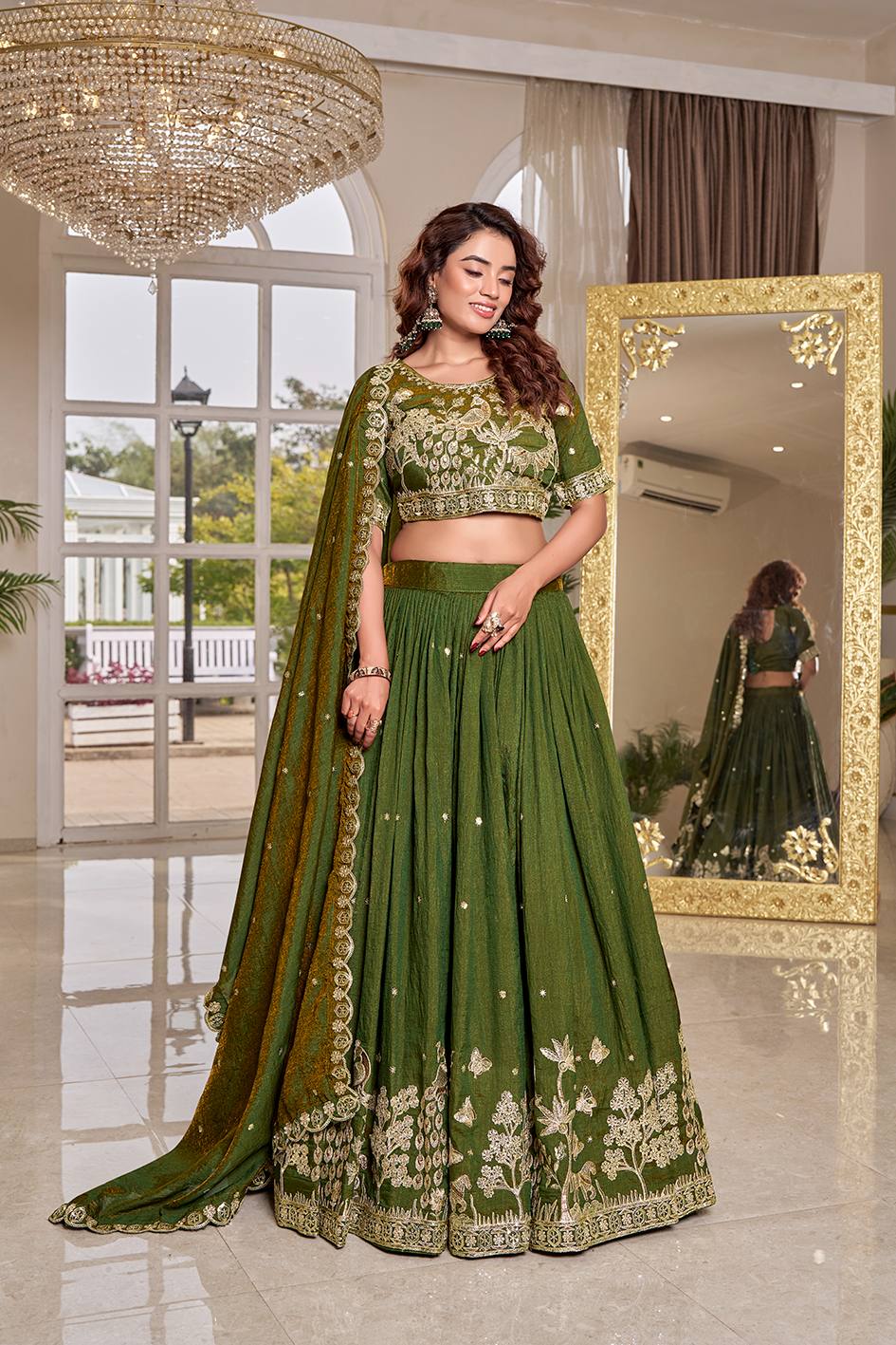 Green Color Pure Embroidered Lehenga Choli