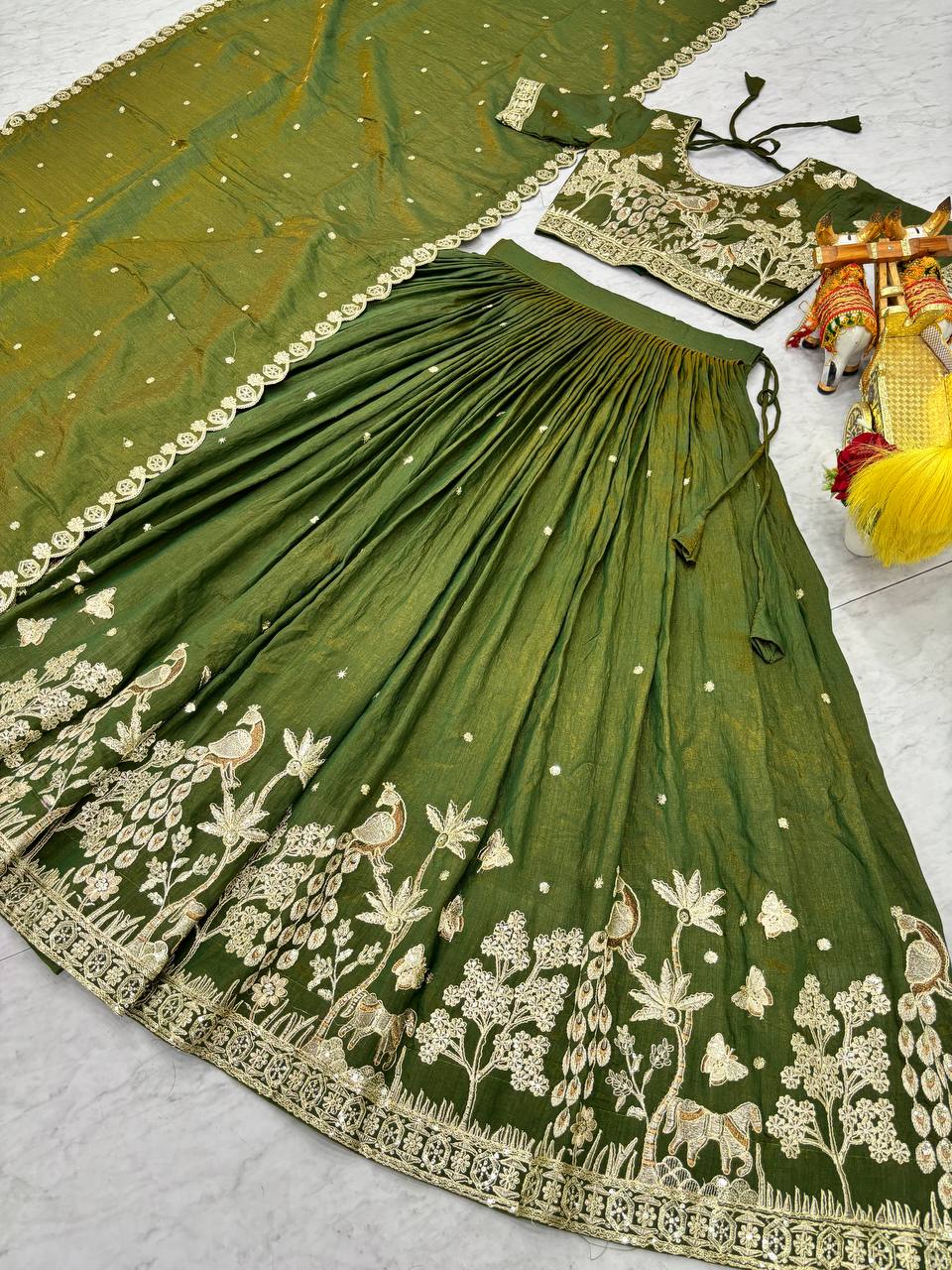 Green Color Pure Embroidered Lehenga Choli
