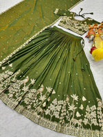 Green Color Pure Embroidered Lehenga Choli