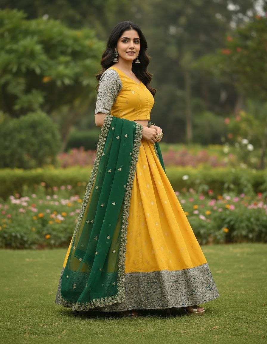 Beautiful Yellow Color Kanjivaram Designer Lehenga Choli