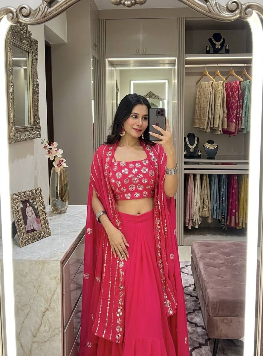 Latest Pink Color Designer Designer Skirt Set