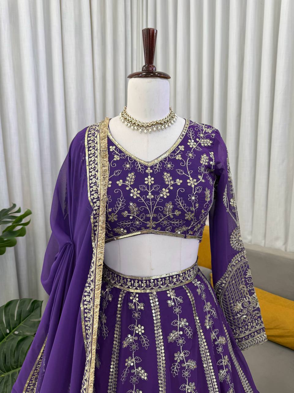 Buy Faux Georgette Lehenga Choli with Thread & Sequins Work Online