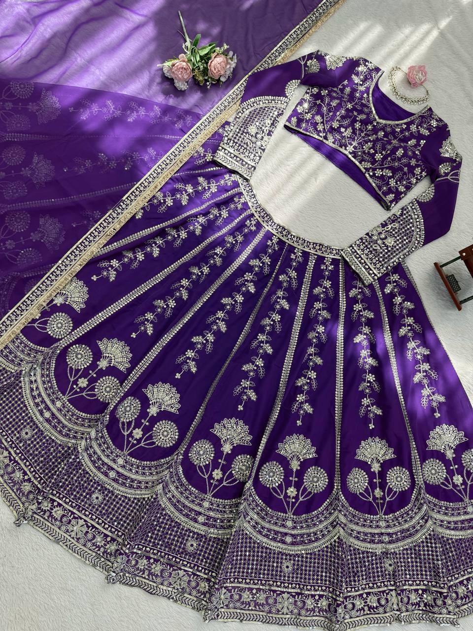 Buy Faux Georgette Lehenga Choli with Thread & Sequins Work Online