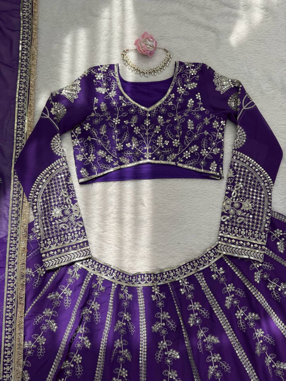 Buy Faux Georgette Lehenga Choli with Thread & Sequins Work Online