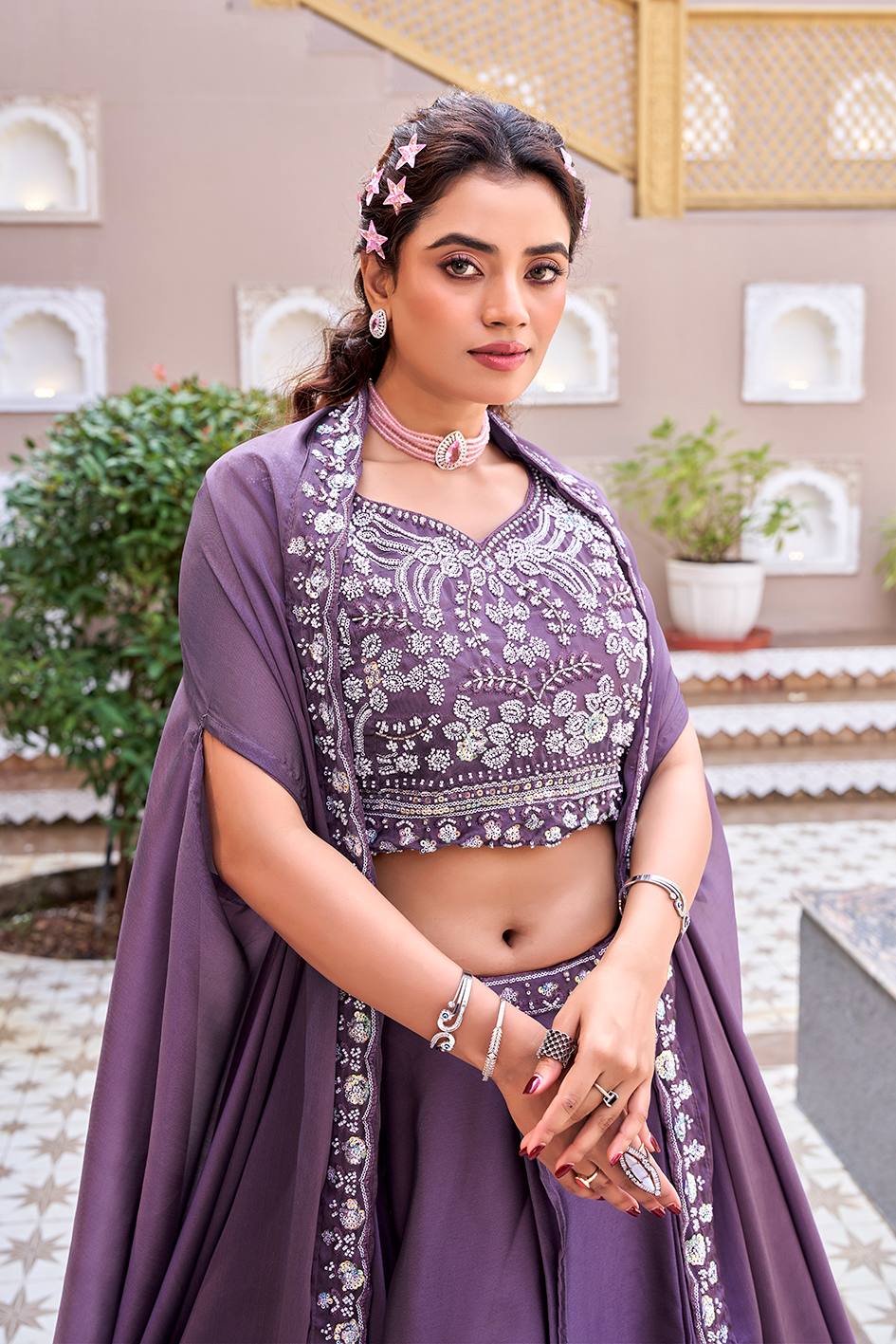 Light Purple Color Premium Pure Rangoli Silk Embroidered Lehenga Choli