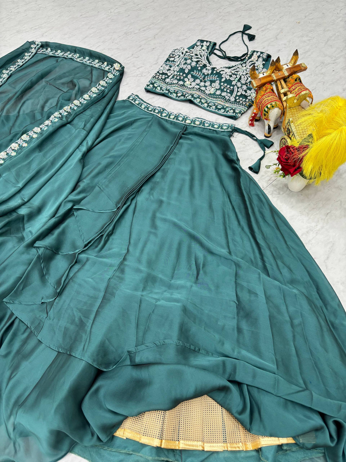 Premium Pure Rangoli Silk Embroidered Lehenga Choli