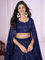Buy Navy Blue Georgette Designer Festive Wear Lehenga Choli