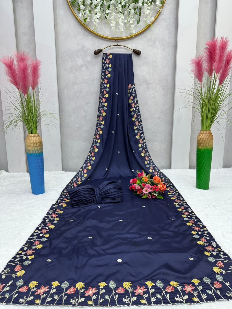 Buy Pure Blue Silk Saree Online in India @ best price - Joshindia