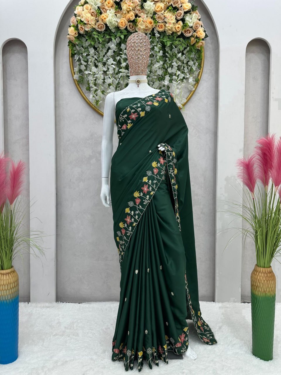 Buy Pure Green Silk Saree Online in India @ best price - Joshindia