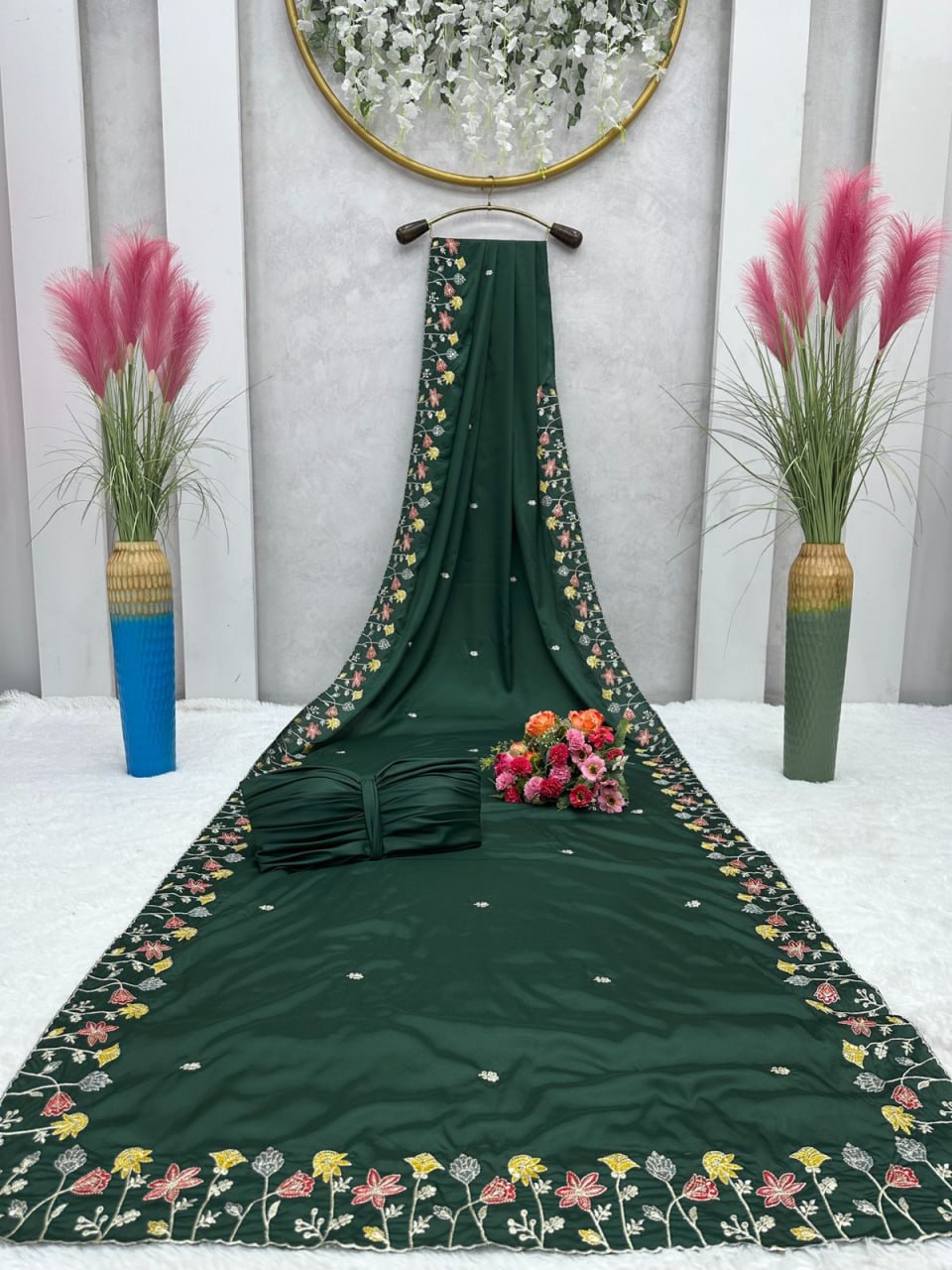 Buy Pure Green Silk Saree Online in India @ best price - Joshindia