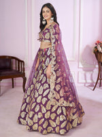 Buy Purple Georgette Lehenga Choli with Golden Sequins Leaf Work