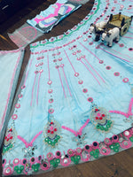 Sky Blue Butterfly Net Lehenga Choli with Real Mirror