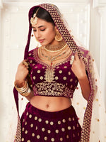 Buy Royal Purple Pure Velvet Bridal Lehenga Choli
