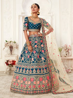 Buy Teal Blue Slub Silk Designer Wedding & FestiveLehenga Choli