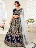 Buy Navy Blue Velvet Designer WeddingLehenga Choli