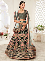 Buy Emerald Green Velvet Designer Wedding Lehenga Choli
