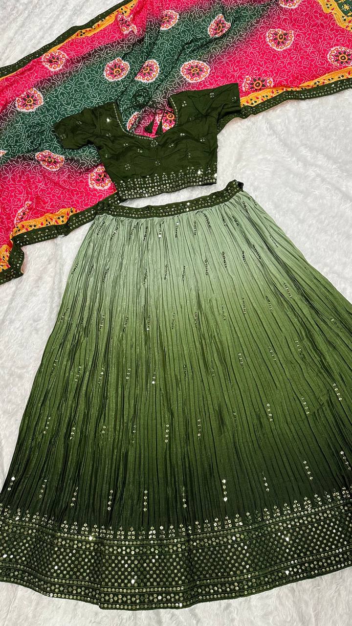Designer Green Color Chinon Silk Lehenga Choli