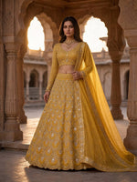 Yellow Faux Georgette Lehenga Choli with Mirror Work