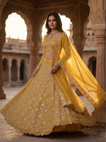 Yellow Faux Georgette Lehenga Choli with Mirror Work