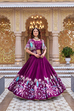 Purple Pure Vichitra Embroidered Lehenga Choli
