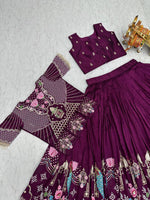 Purple Pure Vichitra Embroidered Lehenga Choli