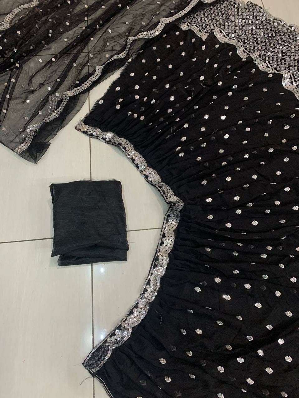 Stunning Black Sequins Georgette Party Wear Lehenga Choli