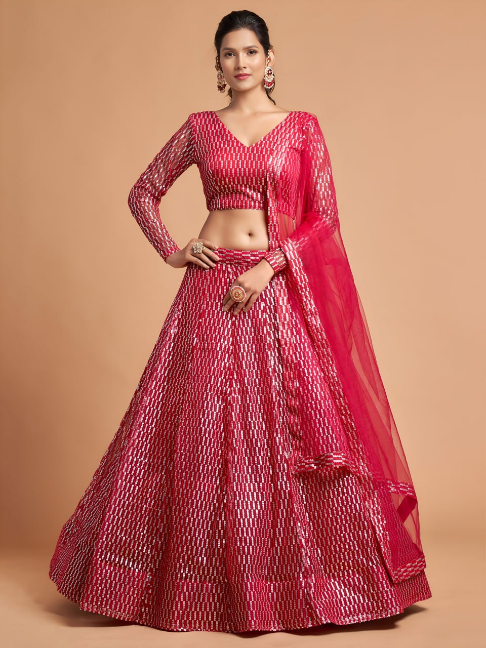 Elegant Hot Pink Sequin Designer Lehenga Choli