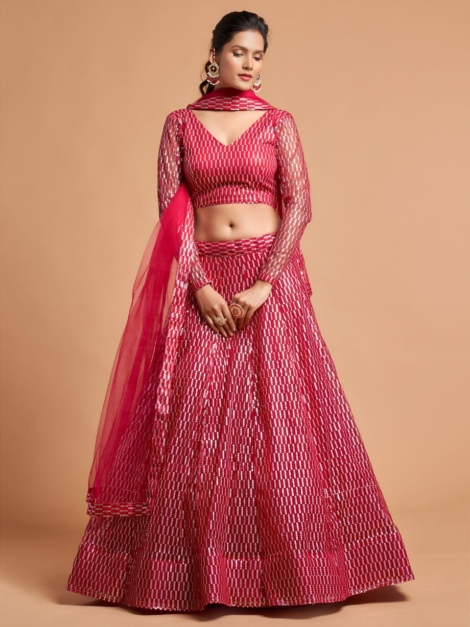 Elegant Hot Pink Sequin Designer Lehenga Choli