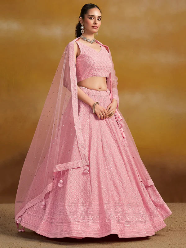 Pink Sequins Georgette Festival Wear Lehenga Choli
