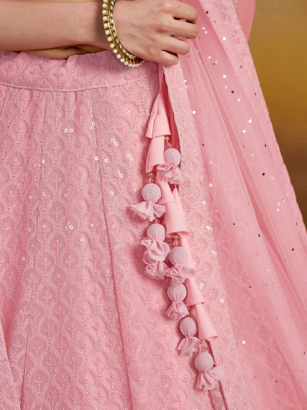 Pink Sequins Georgette Festival Wear Lehenga Choli