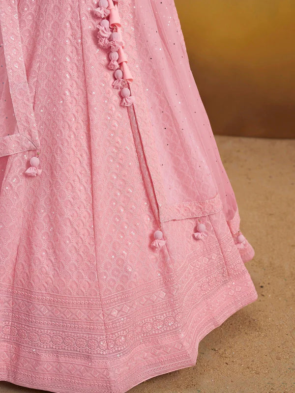 Pink Sequins Georgette Festival Wear Lehenga Choli