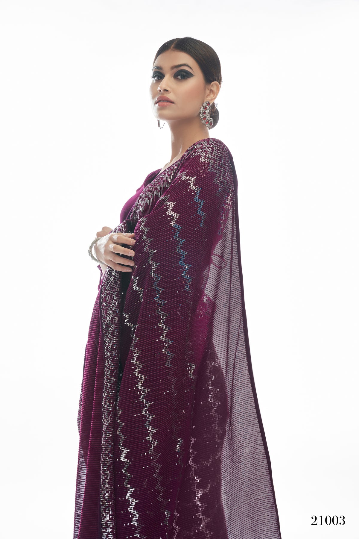 Beautiful Wine color bollywood sequin saree - Joshindia
