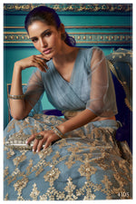 Dusty blue color designer embroidary sequence work lehenga choli - Joshindia