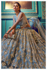 Dusty blue color designer embroidary sequence work lehenga choli - Joshindia