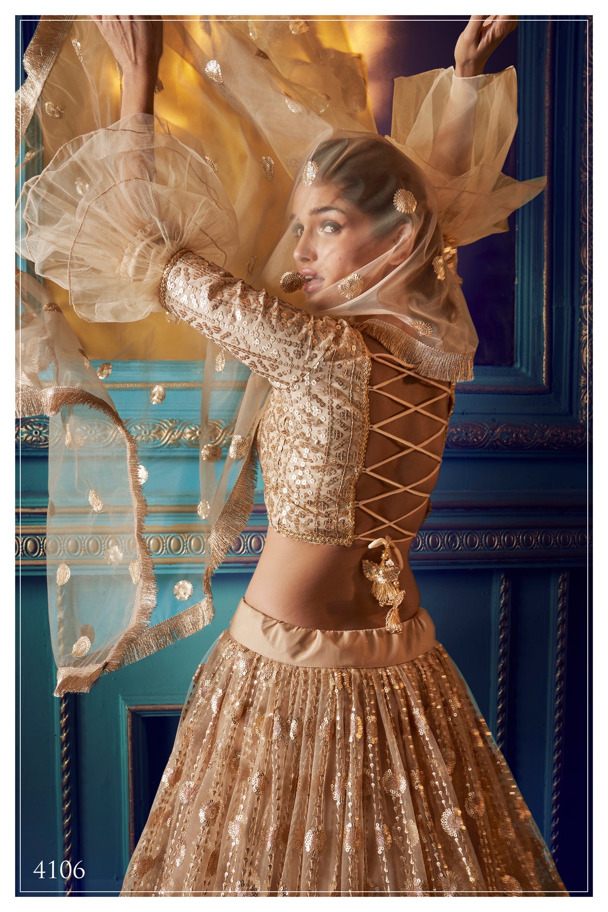 Golden beige color trendy sequence lehenga choli buy it now - Joshindia