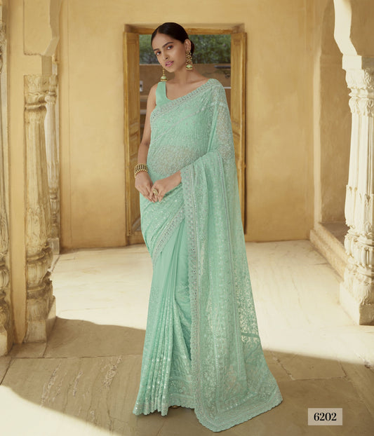 Amazing Green color Designer Georgette saree with blouse