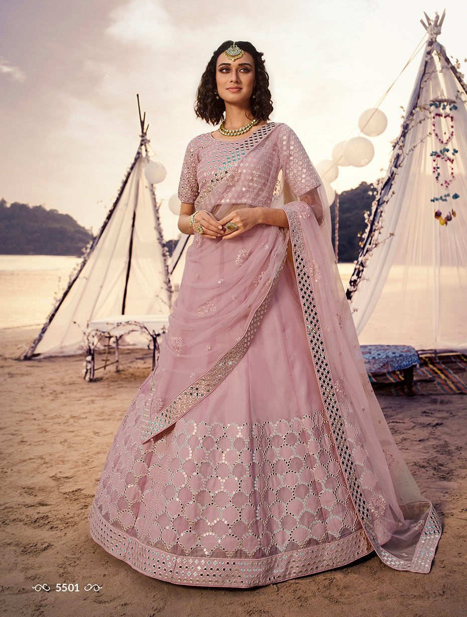 Trending baby pink color designer mirror work lehenga choli buy now - Joshindia